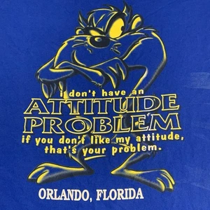 Looney Tunes XL Blue Short Sleeve Graphic T Shirt Taz Funny Quote VTG 90s - Picture 1 of 9