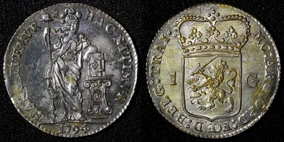 Países Bajos UTRECHT Plata 1794 1 florín año pasado tipo tonificado KM# 102,3 (222) Foto 1 de 3