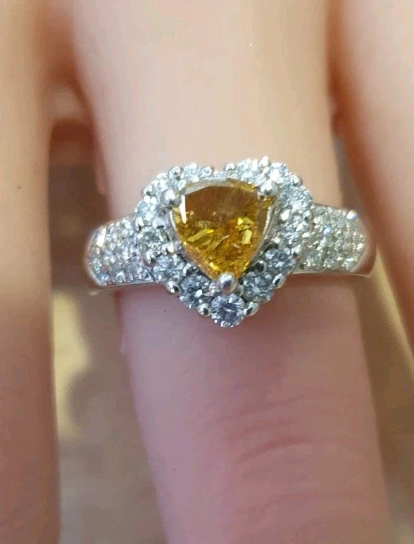 Rare Natural Fancy Intense Yellow Diamond Ring  Size O VAL $10563 - image 1 of 4