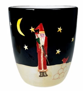 Ceramic Trash Can Waste Paper Bin Christmas Santa Moon Stars Folk Art - Picture 1 of 5