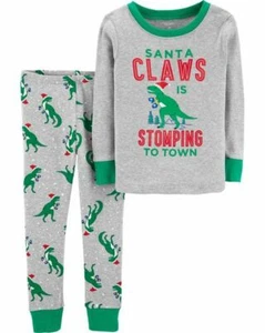 New Carter's 2 Piece Boys Pajamas 6 year NWT Holiday Santa Claws Dinosaur T Rex - Picture 1 of 4