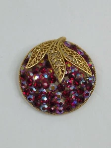 Vintage AB Dark Red Crystal Rhinestone Dome Fruit Flower Brooch Pin - Picture 1 of 8