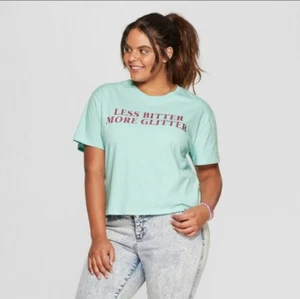 Short Sleeve Less Bitter More Glitter Graphic T-Shirt Mighty Fine Large Juniors - Picture 1 of 8