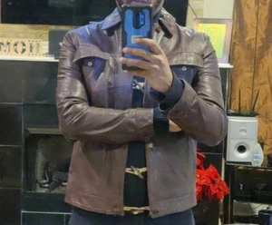 Men's Jacket Brown Italian Genuine Leather Was $320 Fits Like ZARA Sexy Slick - Picture 1 of 5