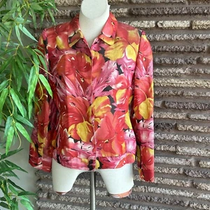 Doncaster Pink Colorful Floral Silk Linen Cropped Jacket Size 8 Petite - Picture 1 of 6