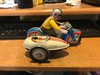 Vintage Style Windup Tin Toy Motorcycle And Sidecar  WORKING