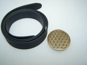 Cinturón Hebilla 5,5 cm Flor de la Vida con Cinturón de Cuero Latón Antiguo - Imagen 1 de 3