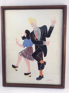 Arte De Colección G. Lagrola 1940 Bailarines Columpio Acuarela Enmarcado 1940 1950 - Imagen 1 de 4