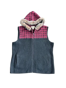 Woolrich Lambs Wool Hooded Sweater Vest Size XL Buffalo Plaid Zip Womans - Picture 1 of 7