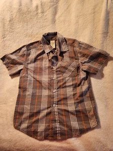 Faded Glory Plaid Button Up Short Sleeve Shirt Boys Sz M (8) Gray/White/Orange - Picture 1 of 5