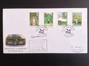 1983 British Gardens Set en Cubierta Dirigida Primer Día, AUTOGRAFIADO por Liz Butler - Imagen 1 de 1