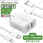 20W Power Adapter For iPhone 14 13 12 11 Pro Max 8 Fast Charger USB Type C Cable