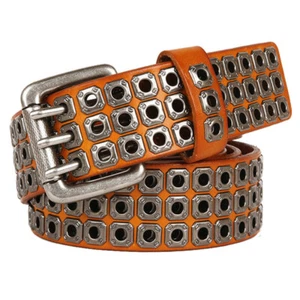 Heavy Metal Cowboy Punk Belt Genuine Leather Belt for Men Rivet Jeans belt Strap - Picture 1 of 18