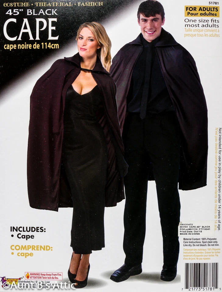Cape Unisex Blk Light Weight Poly Nylon Multi Character Costume Cape W/ Collar  - Image 1 of 1