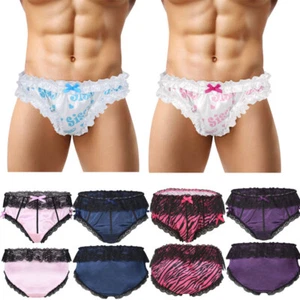 Mutandine uomo Sissy crossdress raso arricciato slip con volant fiori intimo - Foto 1 di 49