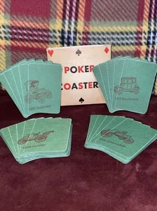 Vintage Poker Coaster’s 40 Pieces Green W/ 4 Old Cars Design - Picture 1 of 12