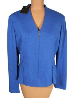 NWT ST. JOHN Knits Jaya Blue Santana Folded Peplum Jacket Blazer sz 14 $1350 - Image 1 of 4