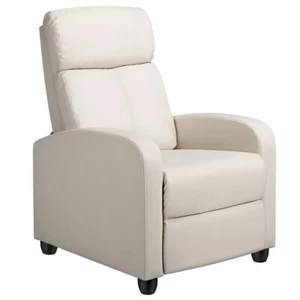SmileMart Cream Faux Leather Sofa Seat Push Back Theater Recliner Chair Footrest - Picture 1 of 8
