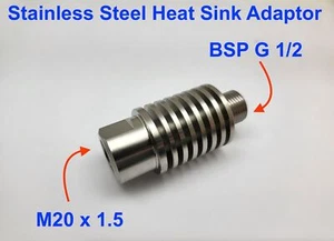 Stainless Heat Sink Adaptor for High Temp Pressure Gauge Sensor M20 to BSP G 1/2 - Picture 1 of 6