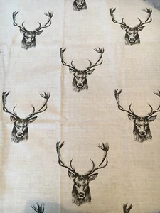 Printed Stags Head Black On Ivory Furnishing Fabric Cut Off Size H: 55 W: 144cm - Picture 1 of 1