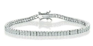White Gold Finish Princess Cut Created Diamond Tennis Bracelet With Gift Box - Picture 1 of 8