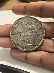 French Indochina 1886 Piastre Silver crown Old rare vintage coin - Picture 1 of 2