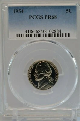 PR68 1954 JEFFERSON NICKEL PCGS GRADED 5C PROOF RARE CLEAN COIN UNCIRCULATED - Image 1 of 4