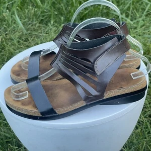 Naot Sandals Womens 7 EU 38 Strappy Brown Black Leather Casual Flats Shoes - Picture 1 of 13