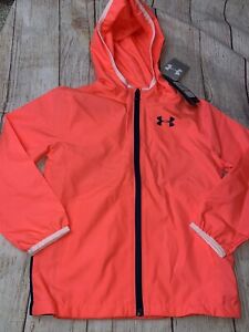 Under Armour Youth XS (6/6x) Sm (7/8) Md (10/12) Coral Sackpack Rain Jacket NEW