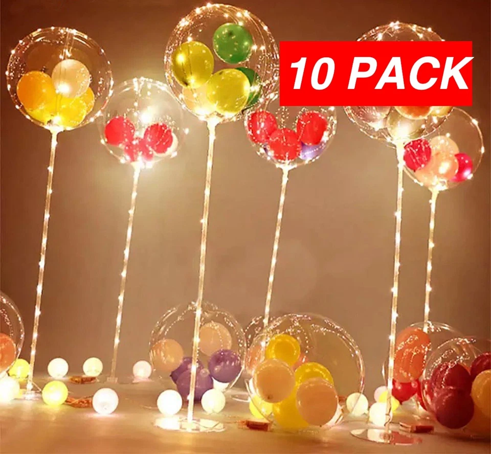 10 Pcs LED Light up Bobo Balloons 20 Inch(with The Stick)10 Pack Clear Pump