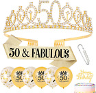 Popuppe 50th Birthday Sash and Tiara Gold 50 & Fabulous Sash Rhinestone Crown