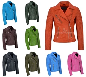 Ladies Fashion Leather Jacket Biker Style 100% Real Leather Jacket 9334 - Picture 1 of 39