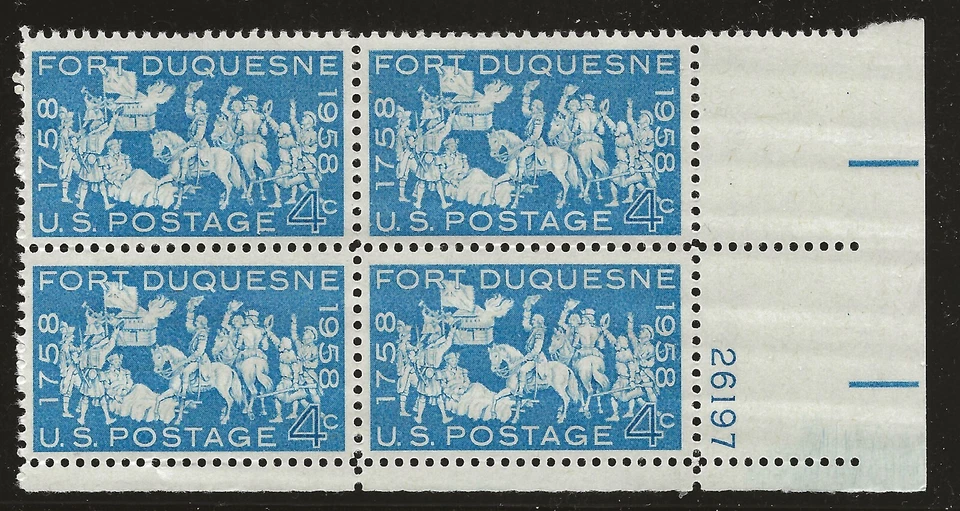 US Scott #1123, Plate Block #26197 1958 Fort Duquesne 4c FVF MNH Lower Right - Image 1 of 1