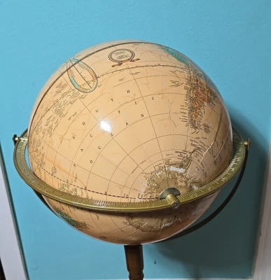 Vintage Crams Imperial World Globo Latón y Madera Independiente Giratorio Completo 34"H Foto 1 de 4