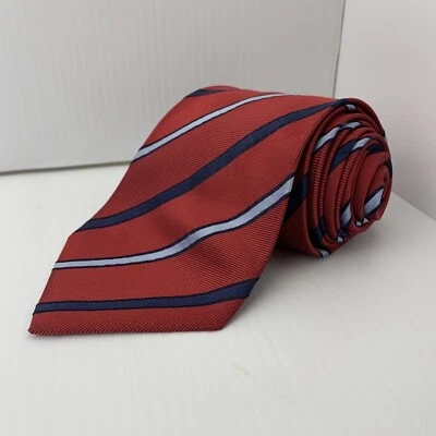 IZOD Silk Repp Necktie Men's 3.75" x 60" Red Blue Striped Church Corpcore Event - Image 1 of 4
