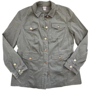 NEU CHICO’S Langarm weiche Utility-Jacke mit Knopfleiste olivgrün Gr. 1 - Bild 1 von 3