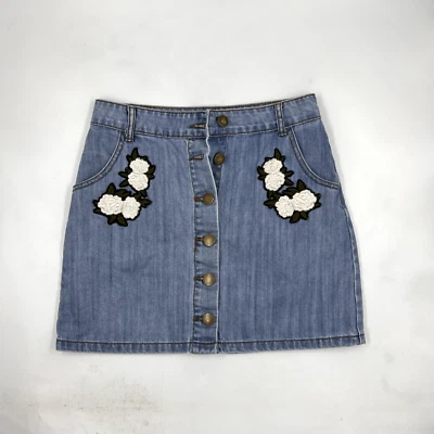 Falda vaquera Forever 21 para mujer talla S azul denim algodón elástico botón floral Foto 1 de 4
