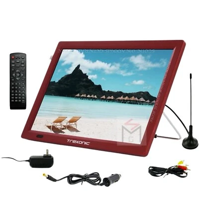Trexonic 14" Red Portable Widescreen LED TV TRX-14D AC/DC Remote HDMI AV USB SD - Image 1 of 4