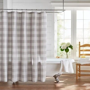 Farmhouse Buffalo-Check Shower Curtain 72x72" Gray White for Bathroom Decor - Picture 1 of 7