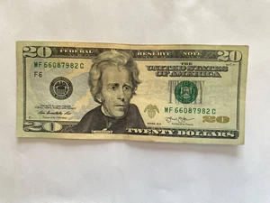 USA Real Money $20 paper money TWENTY DOLLARS Serial # MF 66087982 C Notes 2013 - Picture 1 of 4
