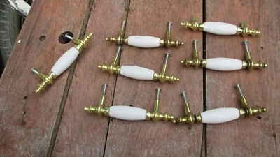 7-Vintage KBC 1979 Porcelain Ceramic Brass Cabinet Drawer Pull Handles 5" long - Image 1 of 4