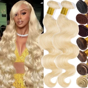 100% Unprocessed Virgin Sew in Real Virgin Human Hair Weaving Bundles Weft Thick - Picture 1 of 37