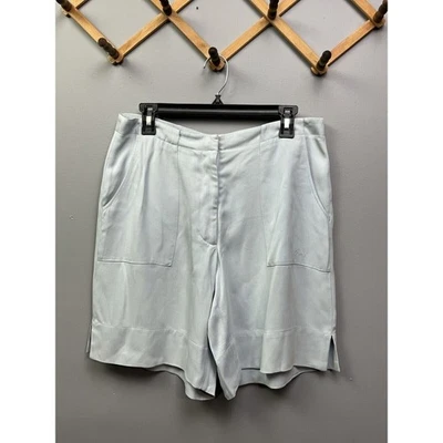 Shorts feminino Liz Golf vintage de seda 12 bolsos plissados azul claro com zíper mosca - Imagem 1 de 4