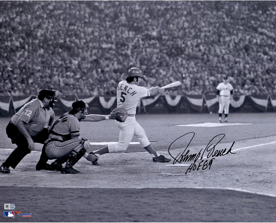 Foto firmada por Johnny Bench Cincinnati Reds 16x 20 en blanco y negro y "HOF 89" Insc Foto 1 de 1
