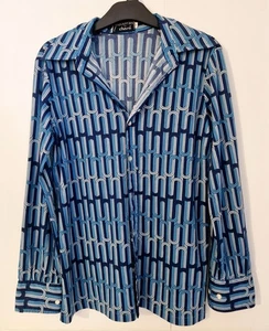 Givenchy x Chesa Vintage Blue Print Blouse Size 14 - Picture 1 of 7