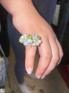 Multi Color Gemstone  Cluster Ring Sterling Silver Gold Plated 925 - Picture 1 of 2