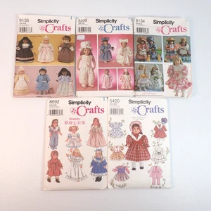 Simplicity Doll Crafts Sewing Pattern Lot of 5 18" Doll Clothes Uncut - Picture 1 of 6