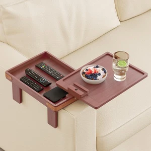 Brown Sofa Armrest Tray with Storage Box Bamboo Couch Arm Table with 360° Rotat - Picture 1 of 6