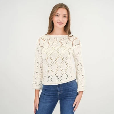 Womens M&S Ivory Crochet Jumper Crew Neck Open Knit Boho Festival Cotton Rich - Image 1 of 4