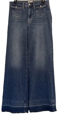 Frame Jeans Wide Leg Le Slim Palazzo Patch Doris 30 Blue HR Raw Hem Sustainable - Image 1 of 4